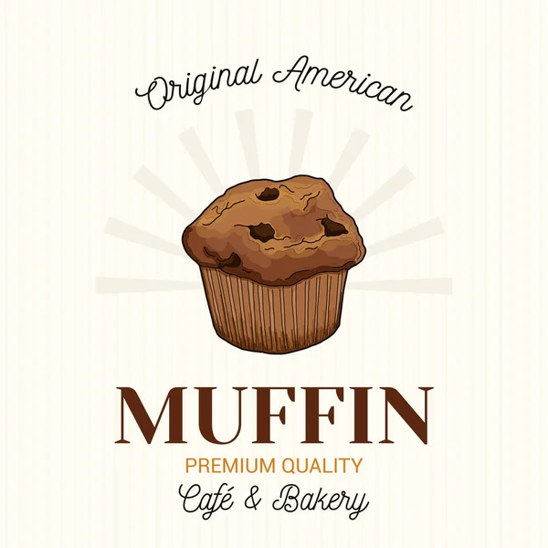 Muffin American Pastry Vector Emblem Logo Vorlage — Stockvektor