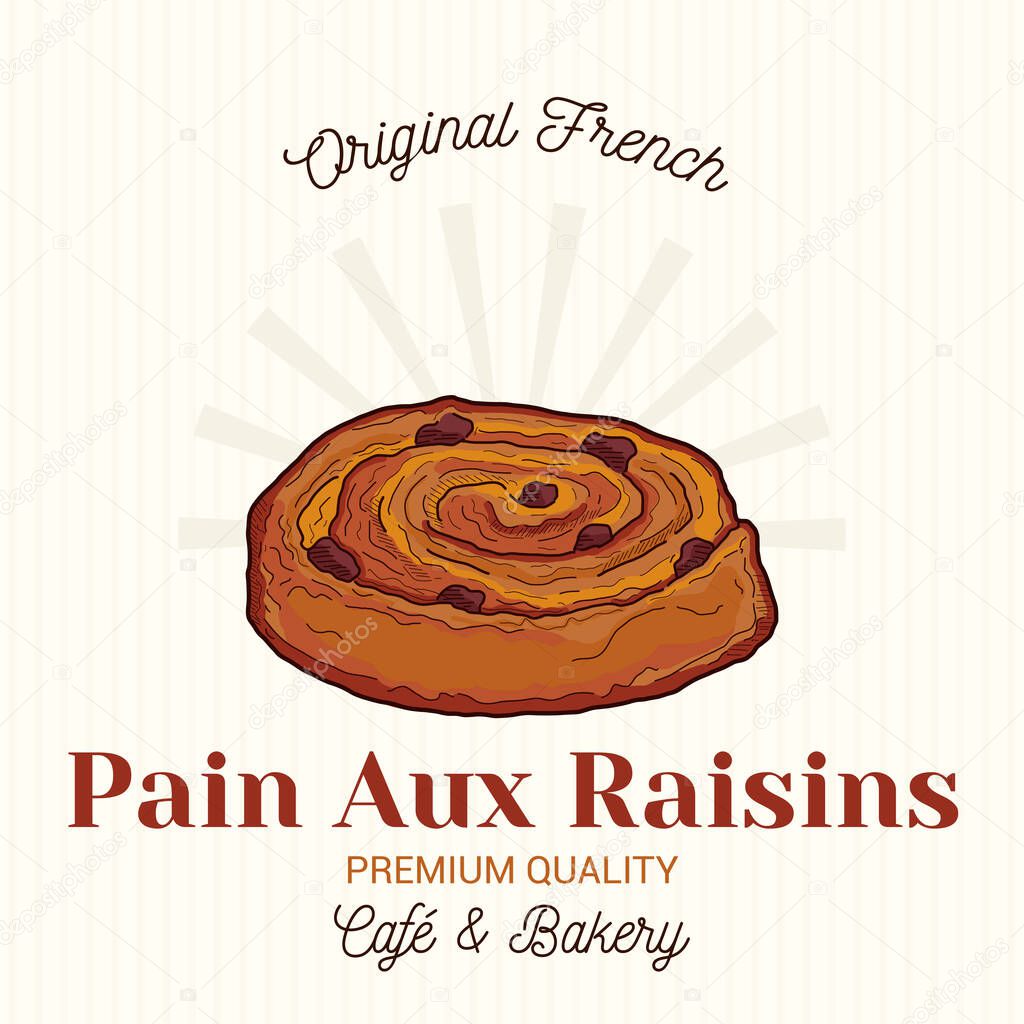 Pain aux Raisins French Pastry Vector Emblem Logo Template