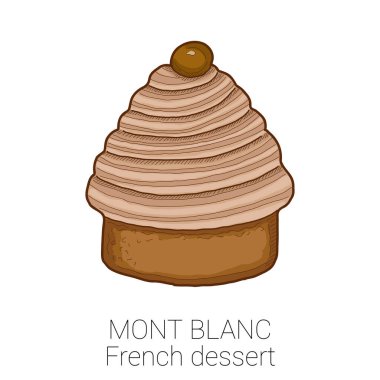 Mont Blanc Fransız Tatlısı Pattiserie Pasta Renkli Vektör Çizimi