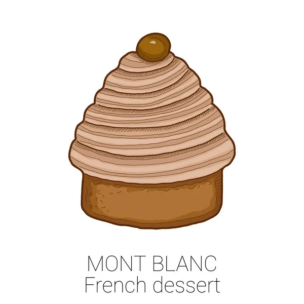 Mont Blanc French Dessert Pattiserie Cake Colorful Vector Illustration — Stock Vector