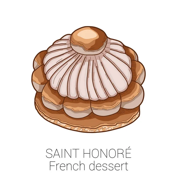 Saint Honore Franska Efterrätt Pattiserie Tårta Färgglada Vektor Illustration — Stock vektor