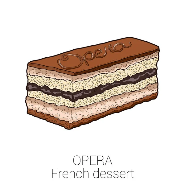 Opera Franska Efterrätt Pattiserie Tårta Färgglada Vektor Illustration — Stock vektor