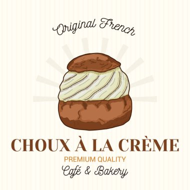 Choux a la Creme Fransız Pasta Vektörü Logo Şablonu
