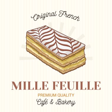Mille Feuille Fransız Pasta Vektörü Amblem Şablonu