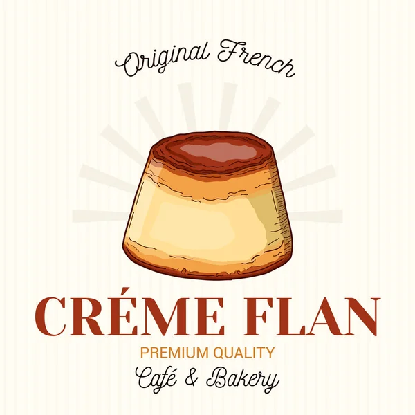 Caramel Flan French Pastry Vector Emblem Logo Template — Stock Vector
