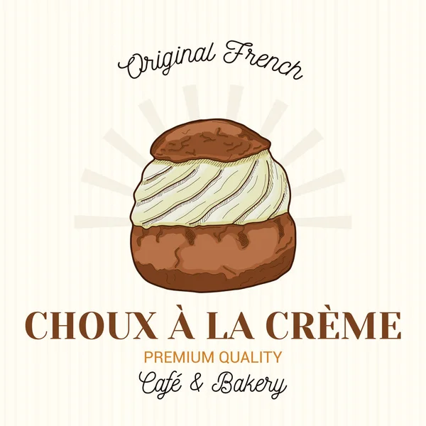 Choux Creme French Pastry Vector Emblem Logo Template — Stock Vector