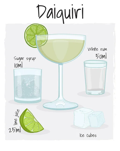 Daiquiri Cocktail Illustration Recipe Drink Ingredients — Archivo Imágenes Vectoriales