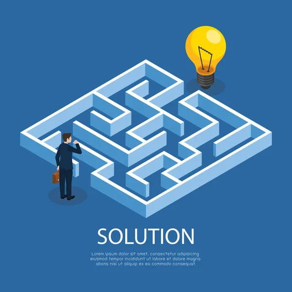 Businessman Looking Idea Maze Isometric Business Solution Pass Labyrinth Achieving — Stok Vektör