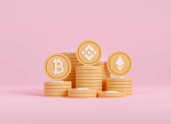Bitcoin Crypto Currency Stock Digital Money Investment Isolated Pink Background — Stok fotoğraf