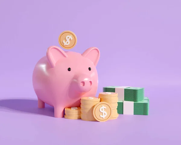 Render Money Piggy Bank Coin Banknote Concept Business Finance Banking — Stockfoto