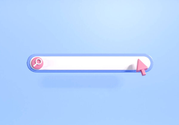 3d шаблон панели поиска для сайта на синем фоне. поиск концепции браузера. пустой символ url. визуализация минимального стиля.