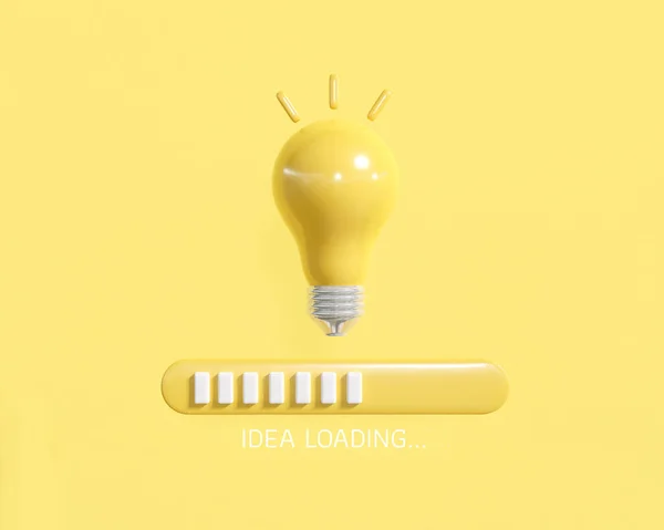 Lightbulb Download Bar Yellow Background Download Progress Complete Creative Thinking — Zdjęcie stockowe