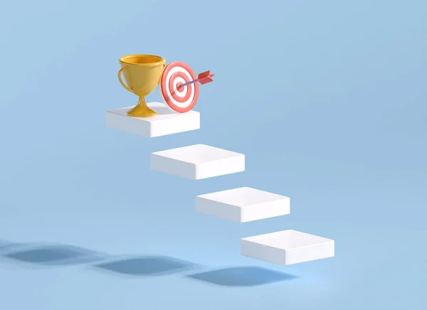 Render Stair Success Trophy Dartboard Top Staircase Growth Winner Goals — Stock fotografie