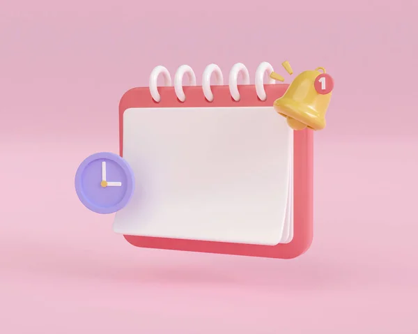 Render Reminder Calendar Notification Bell Business Paper Planning Clock Office — Stock Photo, Image