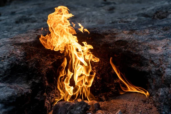 Everlasting or eternal fire called Yanartas by mount Chimera which is near to Olympos in Antalya. Burning rocks due to constant natural gas leaks.