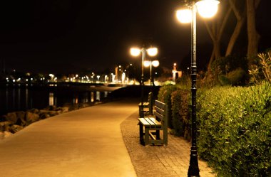 Close up photo of bodrum castle with nightscape.