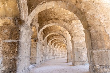 Wide angle photo of Aspendos ancient site in Antalya.