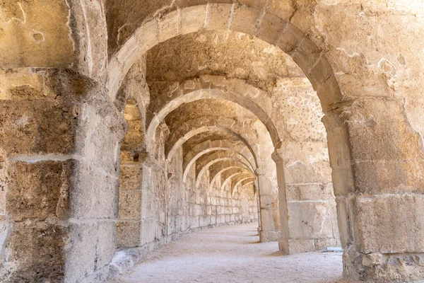 Wide angle photo of Aspendos ancient site in Antalya.