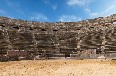Close up photo of Amphi theatre in Side ancient city in Manavgat, Antalya.