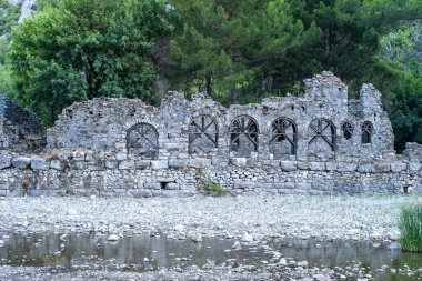 Close up photo of Olympos beach and ruins in Olympos ancient city in Antalya.