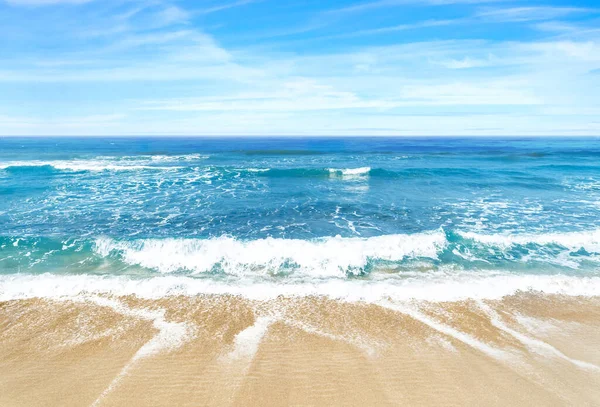 Wide angle beach photo of sky, sea and sand as a luxury summer holiday background or backdrop. Patara beach