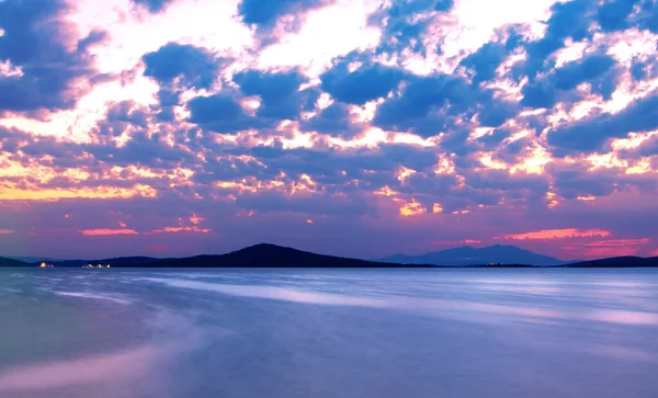 Long Exposure Photo Seascape Cloudscape Ayvalik Coastline Sunset — Stok fotoğraf