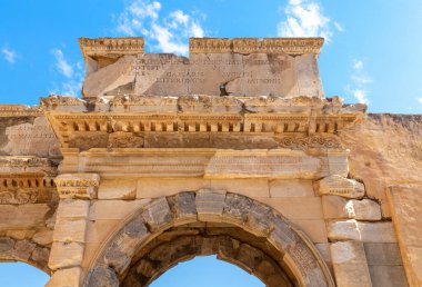 Detailed photo of the arch next to Celsius library in  Ephesus ancient city.