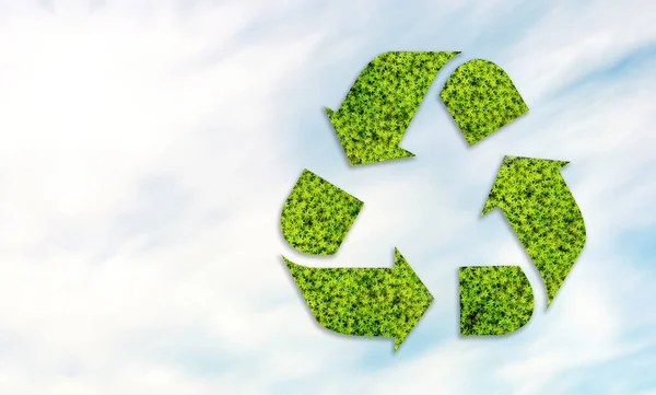 Recycling Icon Mocked Grasses Foreground Symbol Zero Waste Concept — Stockfoto