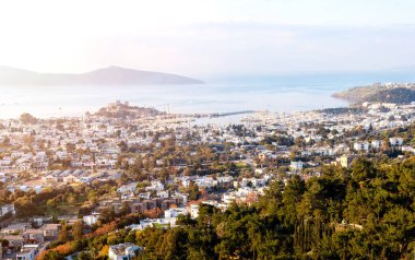 Close up shot of bodrum castle when at sunrise in Bodrum, Mugla, Turkey. Tourism and leisure concept.