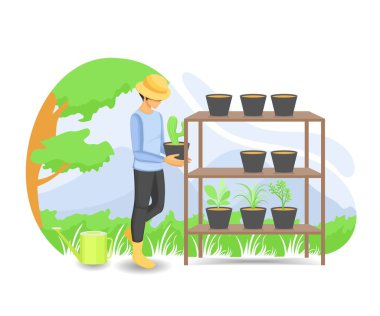 Illustration of a farmer holding a pot