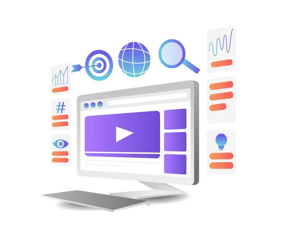 Video Seo Analysis Concept Vector Illustration — Vetor de Stock