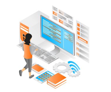 Isometric style illustration about app UI designer work