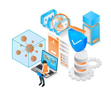 Isometric flat illustration of flash storage server security