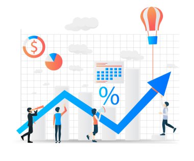 Flat isometric illustration of a startup worker team launching the app