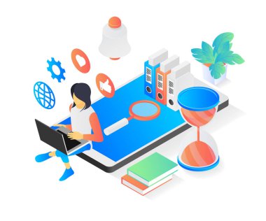 Flat isometric illustration of a freelancer at work