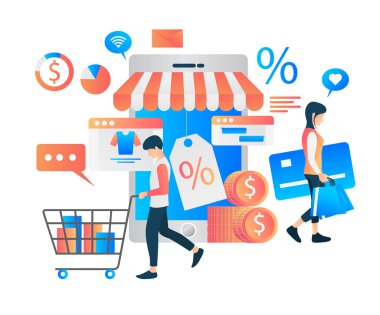 Flat illustration of online shopping on smartphone