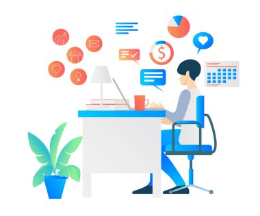 Flat illustration of man working with laptop