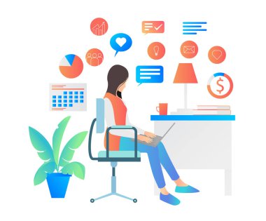 Flat illustration of woman working with laptop
