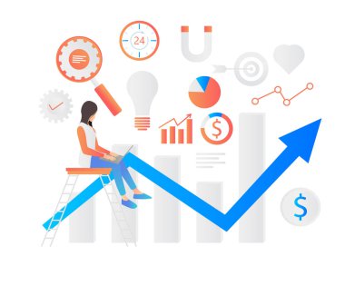 Flat style illustration of marketing strategy, data analysis and business growth