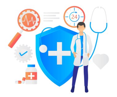 Health flat style illustration, a doctor and his patient consulting