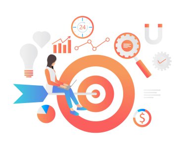 Flat style illustration of marketing strategy, data analysis and business growth