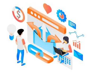 Flat style illustration of marketing strategy, data analysis and business growth