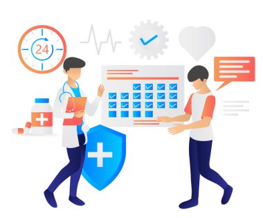 Health flat style illustration, a doctor and his patient consulting