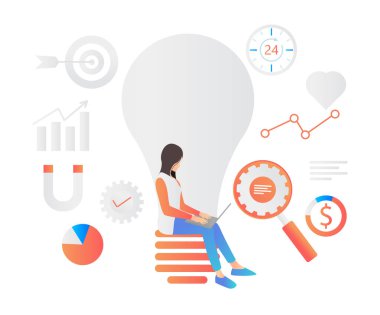 Flat style illustration of marketing strategy, data analysis and business growth