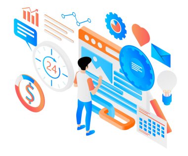 Flat style illustration of marketing strategy, data analysis and business growth
