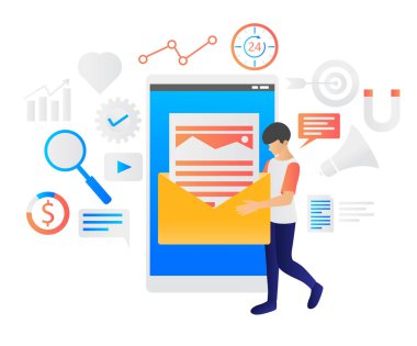 Illustration of isometric style email digital marketing