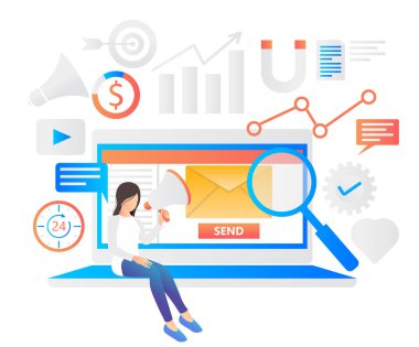 Illustration of isometric style email digital marketing