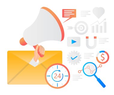 Illustration of isometric style email digital marketing
