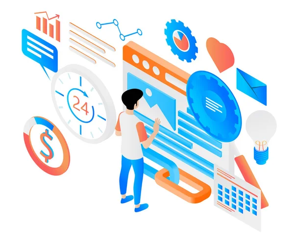 Flat style illustration of marketing strategy, data analysis and business growth