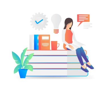 Flat style illustration reading a book in the library